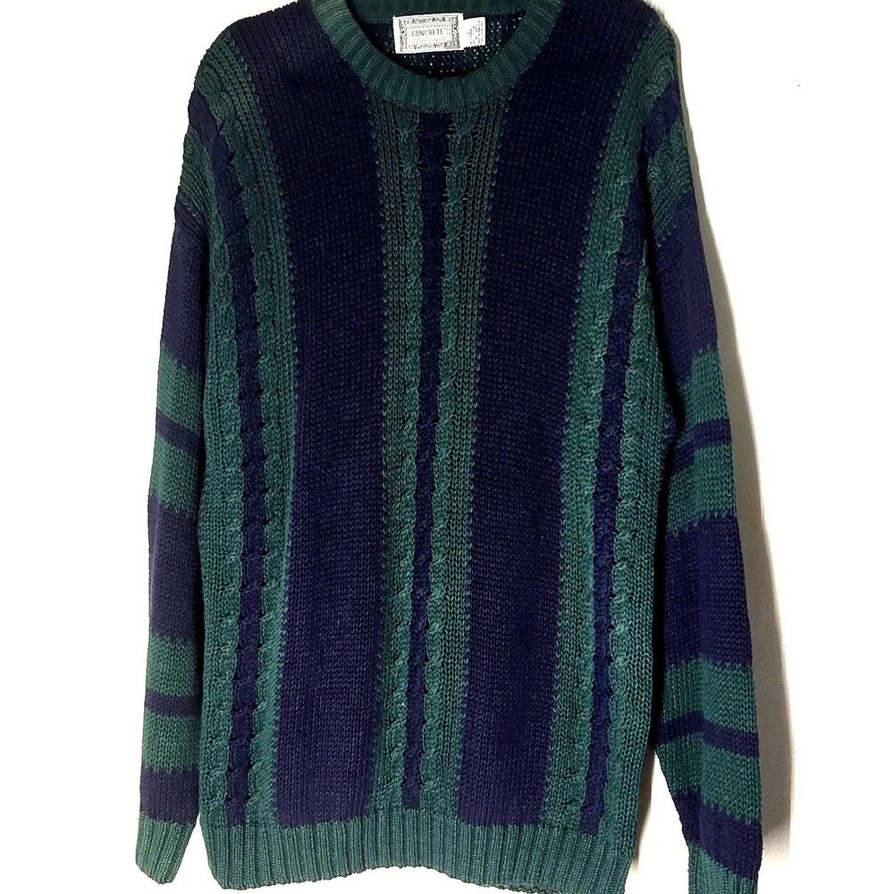 Vtg 90s Men‎ Concrete Mix Pullover Knit Striped Sweater Grunge Grandpa Size L